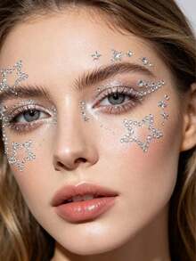 1pc European And American Style Hollow Star Face Rhinestone Sticker, Glue-Free Self-Adhesive Rhinestone, Music Festival Party Makeup Accessory, Stage Eye Makeup Eyebrow Rhinestone Sticker, Easy To Remove Makeup Decoration - Multicolor - View 2
