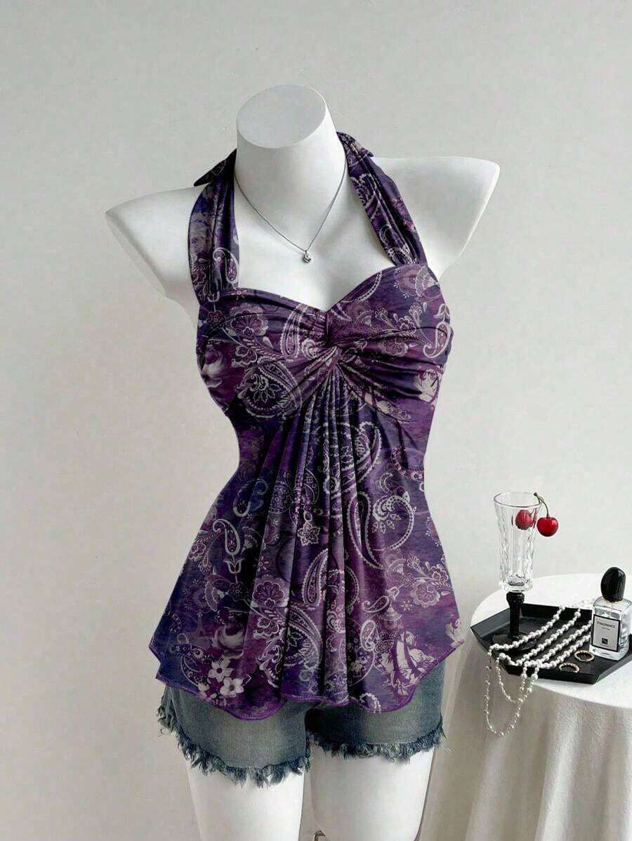 Top sin Mangas Color Café para Mujer, con Espalda Torcida, Blusa Casual Linda y Cómoda para Primavera/Verano, Vacaciones, Citas, Fiestas, Día de San Valentín - Multicolor - Ver 1