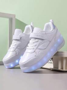 Giày trượt patin trẻ em unisex, giày thể thao có bánh xe mới cho trẻ em, giày trượt patin thời trang có khóa dán điều chỉnh, giày da PU nhẹ bền, giày có đèn LED và sạc USB, bánh xe có thể tháo rời, giày trượt patin kiêm giày thể thao 2 trong 1 - trắng - Xem 9