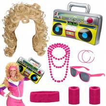 Set de accesorios de los años 80: Peluca, radio, gafas, diadema, pendientes, pulseras y collar - Perfecto para atuendos femeninos de los 80, chándales neón, looks de estrella de rock, carnavales y fiestas temáticas. - Multicolor - Ver 9