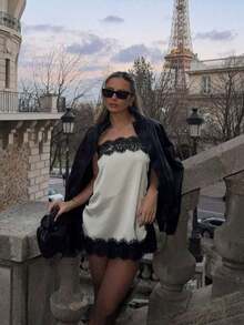de mujer casual y elegante, de seda suelta, ideal para viajes y vacaciones, con encaje beige.Adecuada para festivales de música/temporada de bodas, primavera/verano - Beis - Ver 7
