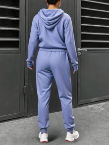 Conjunto Deportivo de 2 Piezas para Mujer: Sudadera con Capucha y Cierre de Cremallera Frontal más Pantalón Jogger con Cordón Ajustable - Set Casual de Algodón Suave para Entrenamiento, Gimnasio y Uso Diario - Gris Claro - Ver 4