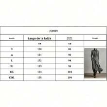 Vestido de mujer color sólido 2026 primavera otoño | Cuello alto cruzado manga larga diseño irregular | Con estilo sofisticado europeo americano - Azul lavado medio - Ver 2