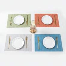 Place Mats Table Placemat Washable Non-Slip Heat Insulation Woven Vinyl Set Of 6 - Orange - View 3
