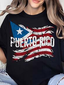 Camiseta con la bandera de Puerto Rico y diseño envejecido para hombres, mujeres y niños, perfecta para el Día de la Independencia, eventos patrióticos y celebraciones culturales. - Negro - Ver 7