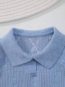 Baby Boy Summer Refreshing Diamond Check Design Knit Polo Shirt - Blue - View 2