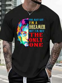 Camiseta divertida con estampados de Lennon e imágenes de ensueño - un regalo perfecto para las vacaciones, de alta calidad, cómoda, adecuada para todas las estaciones, de cuello redondo, manga corta, camiseta coleccionable para hombre, entregada desde un almacén local, de suave algodón, con descuentos disponibles, ideal para Pascua, Halloween, Día de Acción de Gracias, Navidad, etc. Adecuado para fiestas y uso diario, perfecto para vacaciones y tiempo de juego, ideal para fiestas y vacaciones en familia, estilo urbano, moda moderna, atuendo de fiesta, ropa casual de verano. - Negro - Ver 1