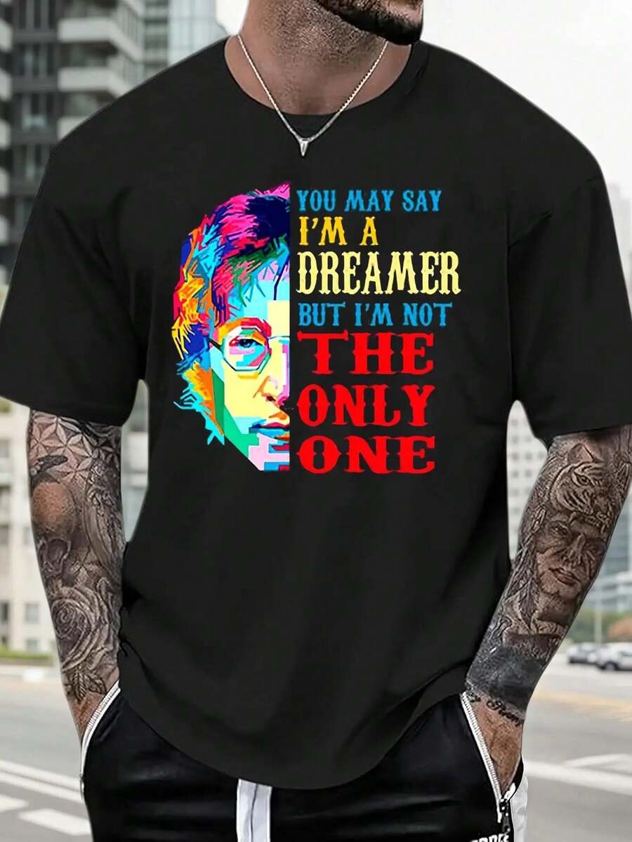 Camiseta divertida con estampados de Lennon e imágenes de ensueño - un regalo perfecto para las vacaciones, de alta calidad, cómoda, adecuada para todas las estaciones, de cuello redondo, manga corta, camiseta coleccionable para hombre, entregada desde un almacén local, de suave algodón, con descuentos disponibles, ideal para Pascua, Halloween, Día de Acción de Gracias, Navidad, etc. Adecuado para fiestas y uso diario, perfecto para vacaciones y tiempo de juego, ideal para fiestas y vacaciones en familia, estilo urbano, moda moderna, atuendo de fiesta, ropa casual de verano. - Negro - Ver 1