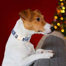 Adjustable Skin-Friendly Polyester Webbing Dog Collar, Navy Blue Background With Cute White Snowflake Winter Print And Snowflake Charm, Multiple Sizes Fit Small, Medium And Large Dogs, Practical Quick-Release Plastic Buckle And Silver Metal D-Ring, Convenient For Indoor And Outdoor Daily Wear, Harmonious And Beautiful Holiday Color Combination - Blue - View 2
