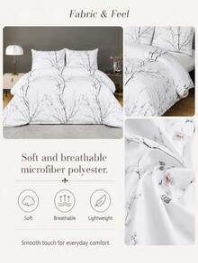 3pcs Bedding Set, Super Soft Fiber Fabric, Geometric Pattern & Floral Design, 1 Duvet Cover + 2 Pillowcases - White - View 6