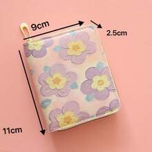 New Fashionable Floral Short Zipper Wallet, Compact And Portable Card Holder For Young Women - Multicolor - View 5