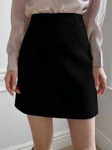 Falda casual minimalista de unicolor para mujer - Negro - Ver 6