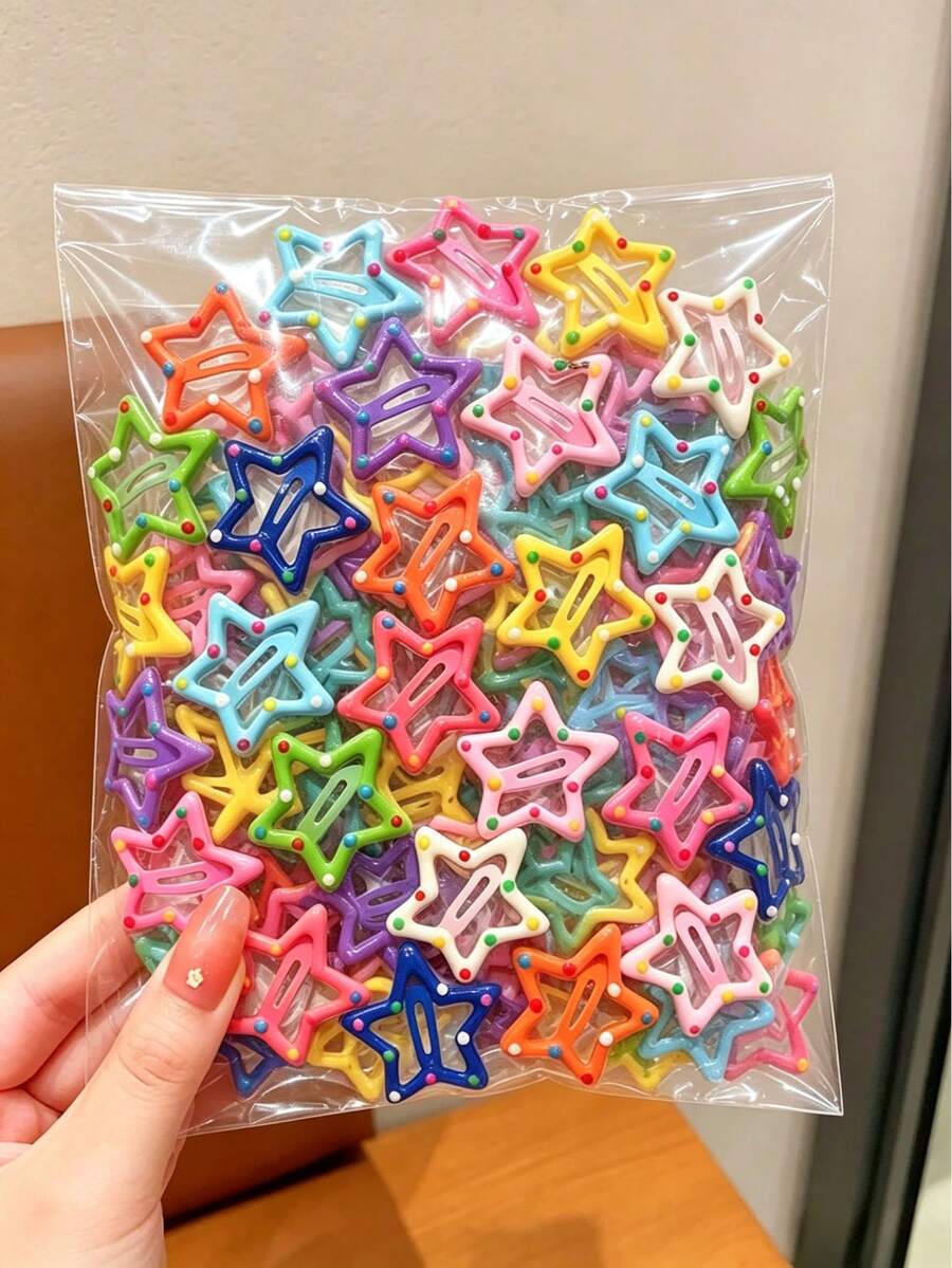 100pcs/50pcs Colorful Polka Dot & Star Hair Clips, Size 3cm/1.18in ...