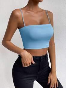 Top corto de color sólido ChicEase - Azul - Ver 6