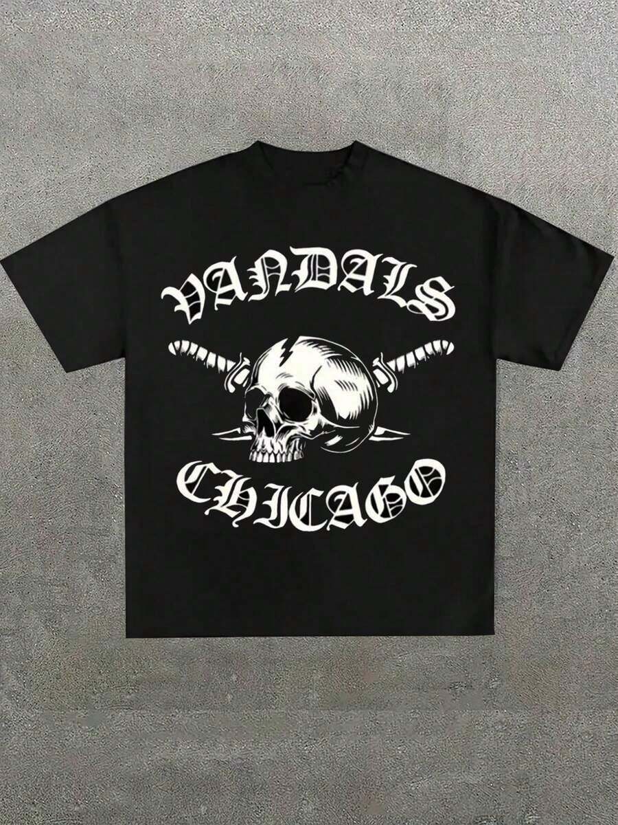 Free Shipping On New Pierce Veil T-Shirts, Versatile 230g Pure Cotton Printed T-Shirts With Letter Pattern, Perfect For A Retro Look, Women's Tops. - 黑4 - 查看 1