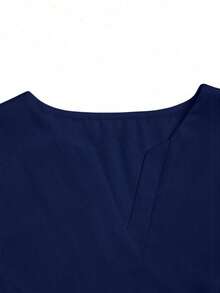 Conjunto de uniforme de enfermera con cuello en V, manga corta y bolsillo lateral con abertura, color azul claro, pantalón informal, conjunto de uniforme de enfermera, para primavera/verano - Azul marino - Ver 7