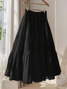 Falda plisada de línea A de gasa versátil y elegante para uso diario, de estilo de moda para mujer, verano - Negro - Ver 12