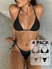 Conjunto de bikini con estampado de teñido anudado para mujer, traje de baño de mujer con decoración de concha iridiscente sexy para fiestas y festivales de música, atuendo de playa de vacaciones para mujer - Blanco - Ver 6