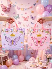 50pcs Pink & Purple Butterfly Pattern Gift Bags, Large Tote Bags, Butterfly Theme Party Decor, Girls Birthday Party Supplies, Wedding Decoration Gift Packaging Bags, Baby Shower Decor, Butterfly Decor, Gender Reveal Decor, Bridal Shower Decor, Shopping Bags, Multi-Purpose Gift Packaging Supplies, Home Party Tabletop Decor, Home Storage Bags, Room Decor, Birthday Gifts, Party Favors - Pink and Purple Butterfly - View 3