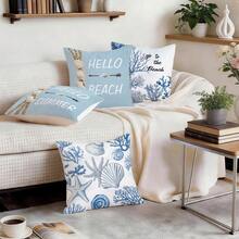 4pcs/Set Ocean Coral & Shell Pattern Pillow Cover, Single-Sided Printed Cushion Cover, Suitable For Living Room, Bedroom, Home Decor, All Seasons - Multicolor - View 9