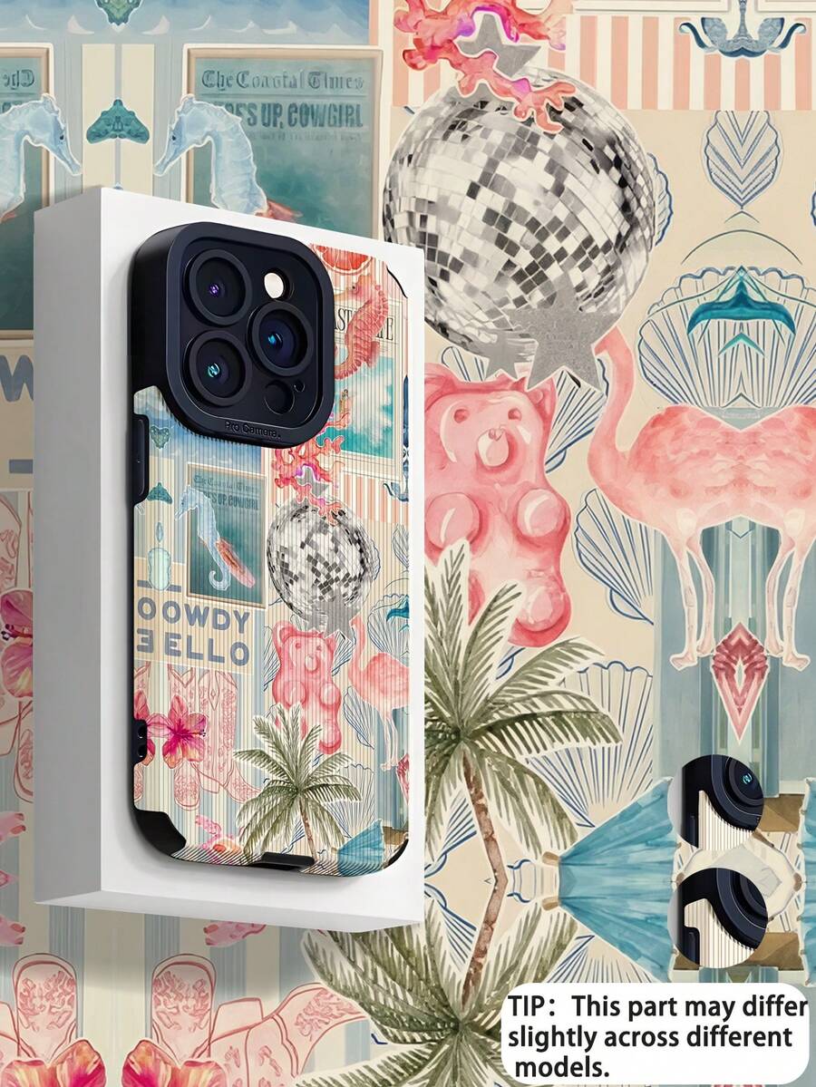 Resort Style 1pc Summer Coconut Tree Pattern Vertical Faux Leather Shockproof Anti-Fingerprint Phone Case, Compatible With Apple And Models