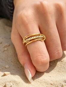 1 pièce Nouvelle bague mode 2026 plaquée or 18 carats en acier inoxydable à 3 couches, convient pour un port quotidien, les fêtes, les mariages. Excellent cadeau pour les filles, les anniversaires, la Saint-Valentin, la Fête des Mères - anneau - Voir 4