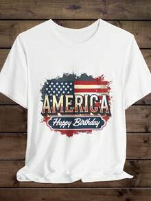 Feliz Cumpleaños AM1erica Camiseta 250 Aniversario USA T1EE 4 de Julio Traje Patriótico M1erica Bandera Desgastada Camiseta Día de la Independencia. 220 g unisex algodón puro T1S1Hirt peso ideal para todas las estaciones, adecuado para ambos hombres y mujeres. Tejido duradero de alta calidad, suave al tacto y de larga duración. Parte superior transpirable. Adecuado para mujeres primavera y verano oui, vacaC1Ación oui, Día de la Madre oui, Día de la Independencia oui - Blanco - Ver 1