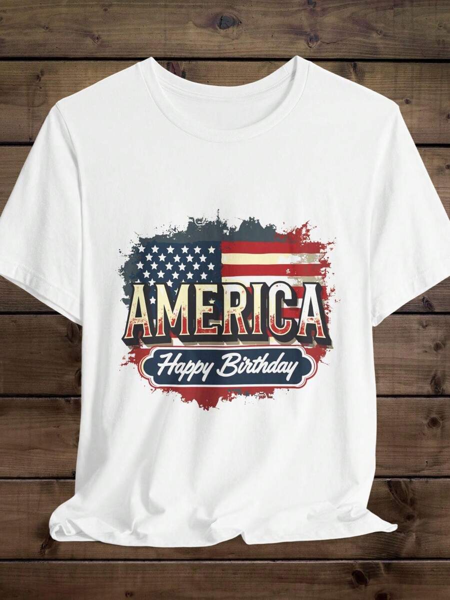 Feliz Cumpleaños AM1erica Camiseta 250 Aniversario USA T1EE 4 de Julio Traje Patriótico M1erica Bandera Desgastada Camiseta Día de la Independencia. 220 g unisex algodón puro T1S1Hirt peso ideal para todas las estaciones, adecuado para ambos hombres y mujeres. Tejido duradero de alta calidad, suave al tacto y de larga duración. Parte superior transpirable. Adecuado para mujeres primavera y verano oui, vacaC1Ación oui, Día de la Madre oui, Día de la Independencia oui - Blanco - Ver 1