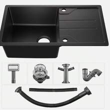 Diese Küchenspüle mit einem Becken (65*45 cm/78*45cm) und Quarzstein-Arbeitsplatte ist einfach zu installieren. Sie verfügt über einen Überlauf mit passendem Überlaufmechanismus. Zwei Armaturenbohrungen sind bereits vorhanden. Das dichte, robuste und form- sowie farbbeständige Material sorgt mit seiner großen Arbeitsfläche und den abgerundeten Ecken für komfortables Waschen, Schneiden und Auftauen. - 78*45 - Übersicht 8