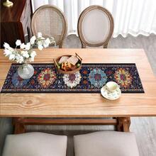 1pc Indigo Persian Rug Pattern Printed Table Runner, Boho Style Rectangular Table Runner/Cabinet Decor Flag, Polyester Printed, Suitable For Indoor/Outdoor, Daily Use, Wedding, Holiday Home Decor, Dining Room, Living Room, Dining Table, Kitchen, Party, Holiday Gift, All Seasons - Multicolor - View 6