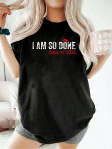 Camiseta Vintage 100% Algodón para Graduados de la Clase de 2026, Camiseta de Graduación 2026, Tops de Verano con Estampado Gráfico para Mujer - Negro - Ver 7