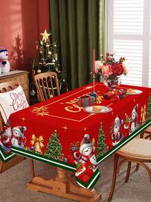 1 pieza Mantel de Navidad, Diseño de Patrón de Árbol de Navidad y Muñeco de Nieve Mantel de Navidad - Tela de Poliéster, Suministros para Fiesta de Navidad, Decoración Navideña, Decoración de Fiesta de Navidad, Decoración de Habitación Navideña, Decoración de Mesa, Decoración del Hogar, Decoración de Cocina Navideña, Adornos Navideños, Decoración del Hogar Navideña 2026, Decoración Navideña, Halloween, Decoración de Nochebuena, Regalo de Navidad, Accesorios Navideños, Decoración de Año Nuevo 2027 - Navidad con bordes verdes - Ver 9