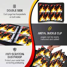 Trading Card Binder 4 Pocket,400 Pocket Card Collection Binder With 50 Removable Sleeves,PU Waterproof Top Card Book,3-Ring Zipper Collectible Trading Card Album For MTG/TCG/Card Holder Gift - Multicolor - View 6