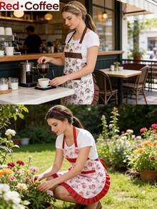 1pc Fashionable Floral Print Apron With Pockets - Ruffled Trim, Oil & Stain Resistant, Easy Clean, Comfortable, Suitable For Cooking, Gardening, Baking, Painting, Etc. - One Size Fits All - View 3
