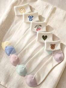 5 pares de calcetines de tobillo ligeros, transpirables y versátiles de fibra de vidrio transparente con lindos diseños de dibujos animados, adecuados para primavera y verano - Multicolor - Ver 2
