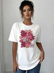 Camisetas Básicas de Tallas Grandes para Mujer - Camisetas Casuales de Manga Corta, Prendas Esenciales Ligeras para el Guardarropa de Verano, Camiseta Casual de Manga Corta para Mujer, con un Diseño Floral de Temática Cristiana, Es Perfecta para Primavera y Verano, Transpirable y Cómoda. - Blanco - Ver 3