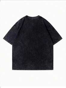 Camiseta lavada con estampado de grafiti negro, unisex de manga corta. - Negro - Ver 4