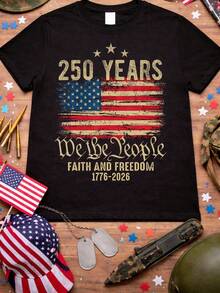 Camiseta "250 años nosotros el pueblo", Fe y libertad 1776-2026, Camiseta vintage con la bandera estadounidense, Semiquincentenario de EE. UU., Cristiana patriótica. Camiseta unisex de algodón puro de 220 g, peso ideal para todas las estaciones, adecuada tanto para hombres como para mujeres. Tejido duradero de alta calidad, suave al tacto y de larga duración. Parte superior transpirable. Adecuada para la primavera y el verano de las mujeres, vacaciones, Día de la Madre, Día de la Independencia. - Negro - Ver 1