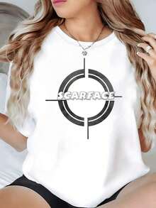 A Symbol Of Precision With Lines Representing Concentration And Inner Strength, Conveying The Idea Of Overcoming Personal Challenges While Radiating Modern And Powerful Energy In Every Detail. A Comfortable Women's T-Shirt For Stylish And Versatile Everyday Wear. - White - View 1