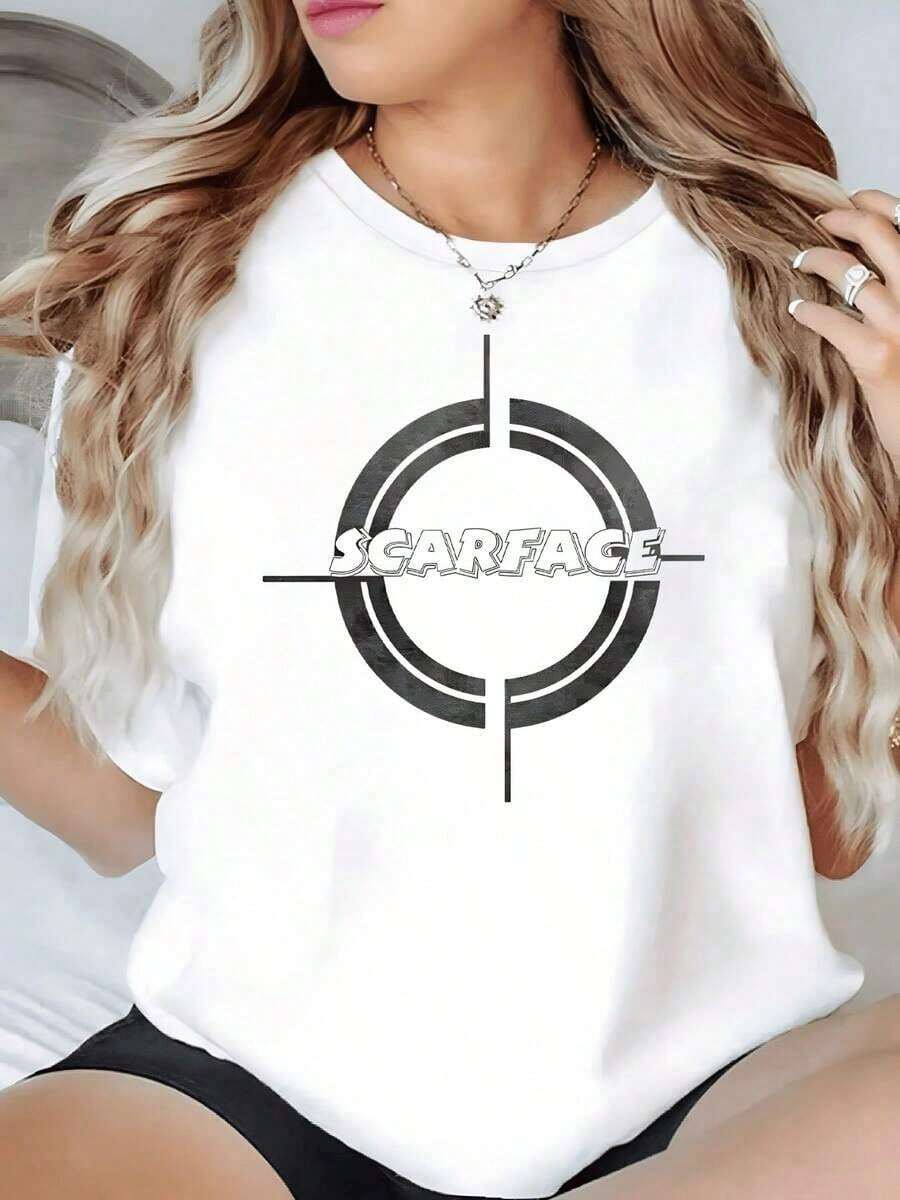 A Symbol Of Precision With Lines Representing Concentration And Inner Strength, Conveying The Idea Of Overcoming Personal Challenges While Radiating Modern And Powerful Energy In Every Detail. A Comfortable Women's T-Shirt For Stylish And Versatile Everyday Wear. - White - View 1