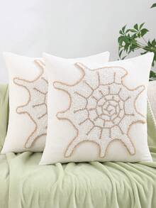1pc/2pcs Velvet Pillow Cover, Embroidered Canvas, Ocean Style Starfish Shell Octopus Cushion Cover, Suitable For Sofa, Bedroom, Holiday Gift - Khaki - View 6