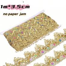 1m/4m 亮面珠飾蕾絲飾邊 1.4英吋金屬色亮片蕾絲布帶 平面縫製布料飾條 DIY手工縫製衣物禮品包裝家居裝飾,金色/銀色/紅色 - A - 查看 16