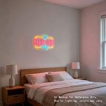 1个“Good Vibes Only”霓虹灯，卧室/宿舍氛围灯，USB供电 - 玫紅,冰藍,黃 - 查看 8