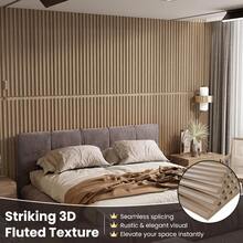 12 Pack Fluted PVC Wall Panels, 48"X24" Decorative Slat Ceiling Tiles, Glue Up Or Drop Ceiling Panel, Waterproof 3D Wall Panels For Living Room, Bathroom, Office, Covers 96 Sq.Ft, Walnut - White Raised - View 4