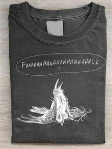 Vintage Street Style Shirt, Loose Fit And Short Sleeves, Printed With The Words "Tearbird" And "FRAAAHCK", Suitable For Casual Beach Outings In Any Season, Machine Washable, An Ideal Holiday Gift, A Great Garment For Summer Cruises, Made Of Breathable Fabric With A Worn Look. - 黑色 - 查看 7