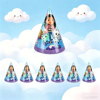 Gabby's Dollhouse 6 chiếc mũ giấy trang trí chủ đề nhà búp bê Gabi cho tiệc sinh nhật