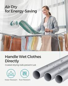 SONGMICS Clothes Drying Rack Foldable, Gullwing Laundry Drying Rack, Space-Saving, 22.2 X 68.1 X 38 Inches, Sock Clips, Metal Structure, For Clothes, Towels, Linens, Indoor, Outdoor - 室外灰色 - 查看 7