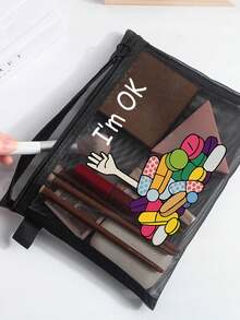 医疗主题网眼拉链收纳袋套装，药丸图案透明收纳袋，黑色拉链，印有“药房生活”、“Oh Kit”和医疗十字图案，轻便透气网眼材质，非常适合存放药品、保健品、维生素和小物件，是旅行的理想之选。 - 彩色 - 查看 10