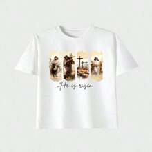 Camiseta de mujerCamiseta cristiana "Él ha resucitado" para mujer, 100 % algodón. Cuello redondo y manga corta con estampado de una tumba vacía y una cruz, con cuatro mujeres bíblicas (María Magdalena, Juana, María) y un diseño de Jesús. Prenda informal 100 % para la iglesia, ideal para Pascua, primavera y San Valentín. Camiseta informal. K-Pop. Ropa de hogar para mujer. Cómoda y ligera - Blanco - Ver 3