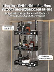 Large Capacity Black Metal Shower Caddy, Shower Door Hanging Storage Rack, Rust-Proof Polished Surface, Wall-Mounted Bathroom Organizer, Suitable For Storing Shower Essentials, Bathroom Shower Shelf, Bathroom Storage And Organization - Black - View 7